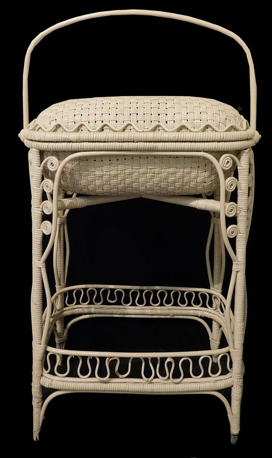 Appraisal: Early th C wicker sewing stand white handled basket with