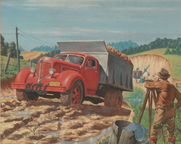 Appraisal: Unknown American th century Illustration art for Jeep commercial trucks