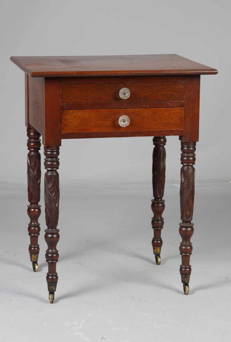 Appraisal: Sheraton Walnut Drawer Stand Early th cent Acanthus carved legs