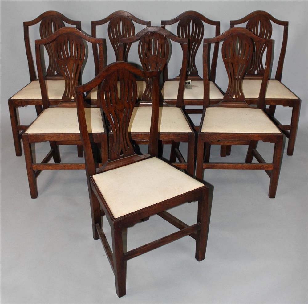 Appraisal: SET OF EIGHT GEORGE III OAK DINING CHAIRS with pierced