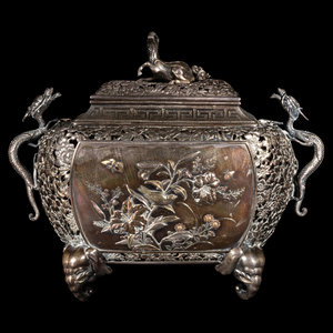 Appraisal: A Fine Mixed-Metal Incense Burner and Cover Koro MEIJI PERIOD