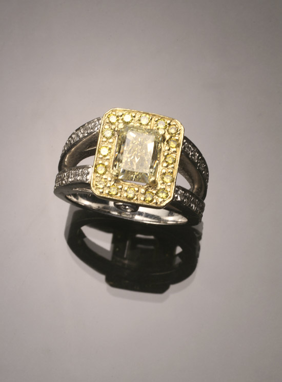 Appraisal: Platinum -Karat Yellow-Gold and Fancy-Yellow Diamond Dinner Ring Set with