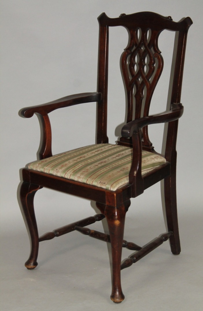 Appraisal: An thC mahogany framed Chippendale design carver chair with an