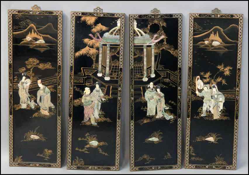 Appraisal: SET OF FOUR CHINESE HARDSTONE INLAID PANELS '' x ''