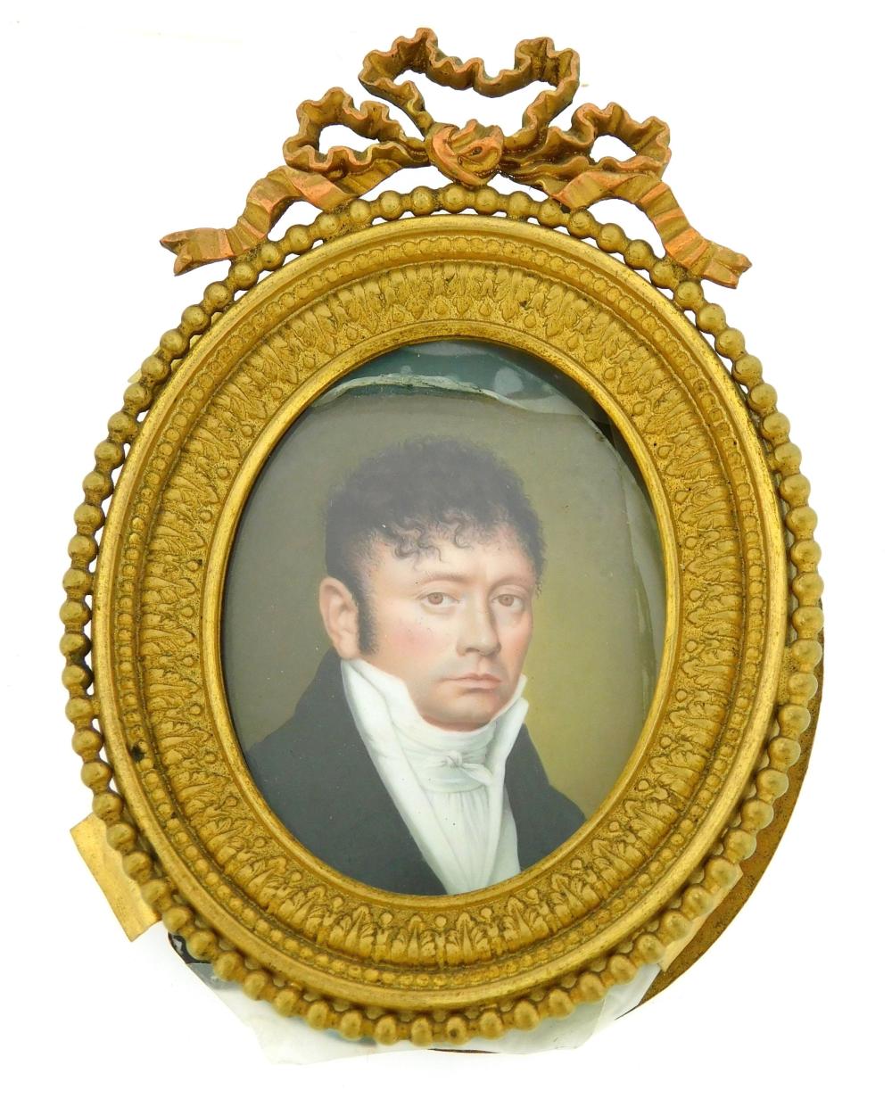 Appraisal: MINIATURE Gentleman rectangular support in frame with oval reveal enamel