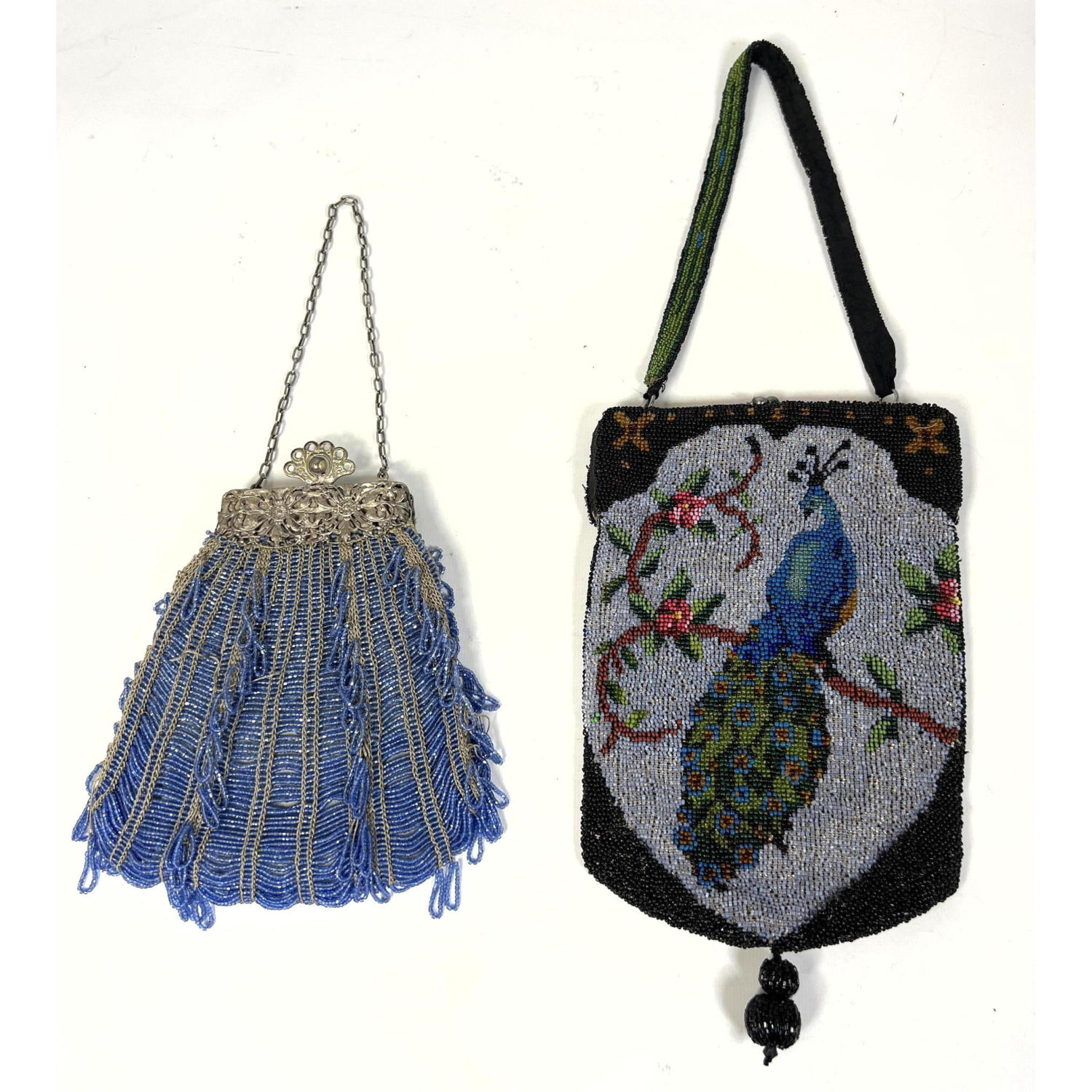 Appraisal: pc beaded Vintage Purses One with peacock design Silver filigree