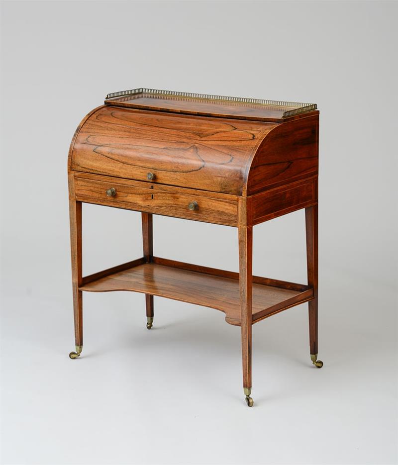 Appraisal: REGENCY INLAID ROSEWOOD ROLL-TOP DESK The rectangular top with a