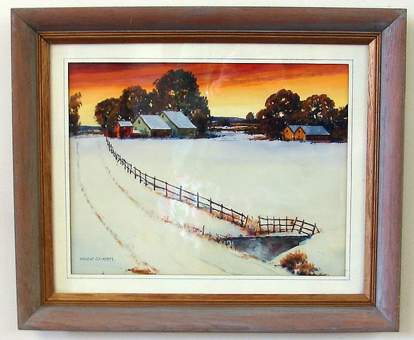 Appraisal: Winter landscape sunset watercolor x sight SLL Ship plus insurance