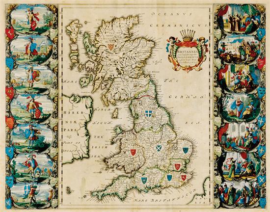 Appraisal: Early Dutch map of Britannia by Jan Jansson Amsterdam circa