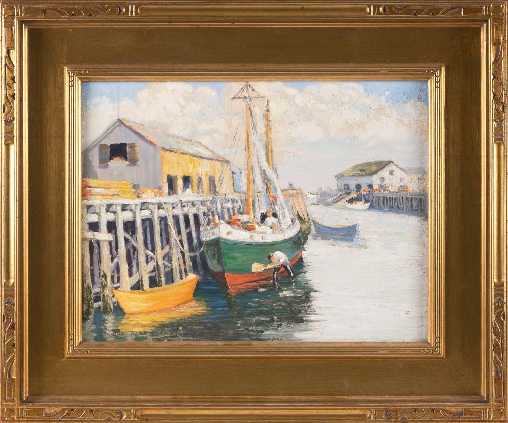 Appraisal: PROVINCETOWN SCHOOL MID- TH CENTURY BOATS AT THE WHARF OIL