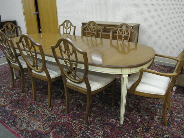 Appraisal: Vintage decorator dining room group including eight Drexel Heritage Shield