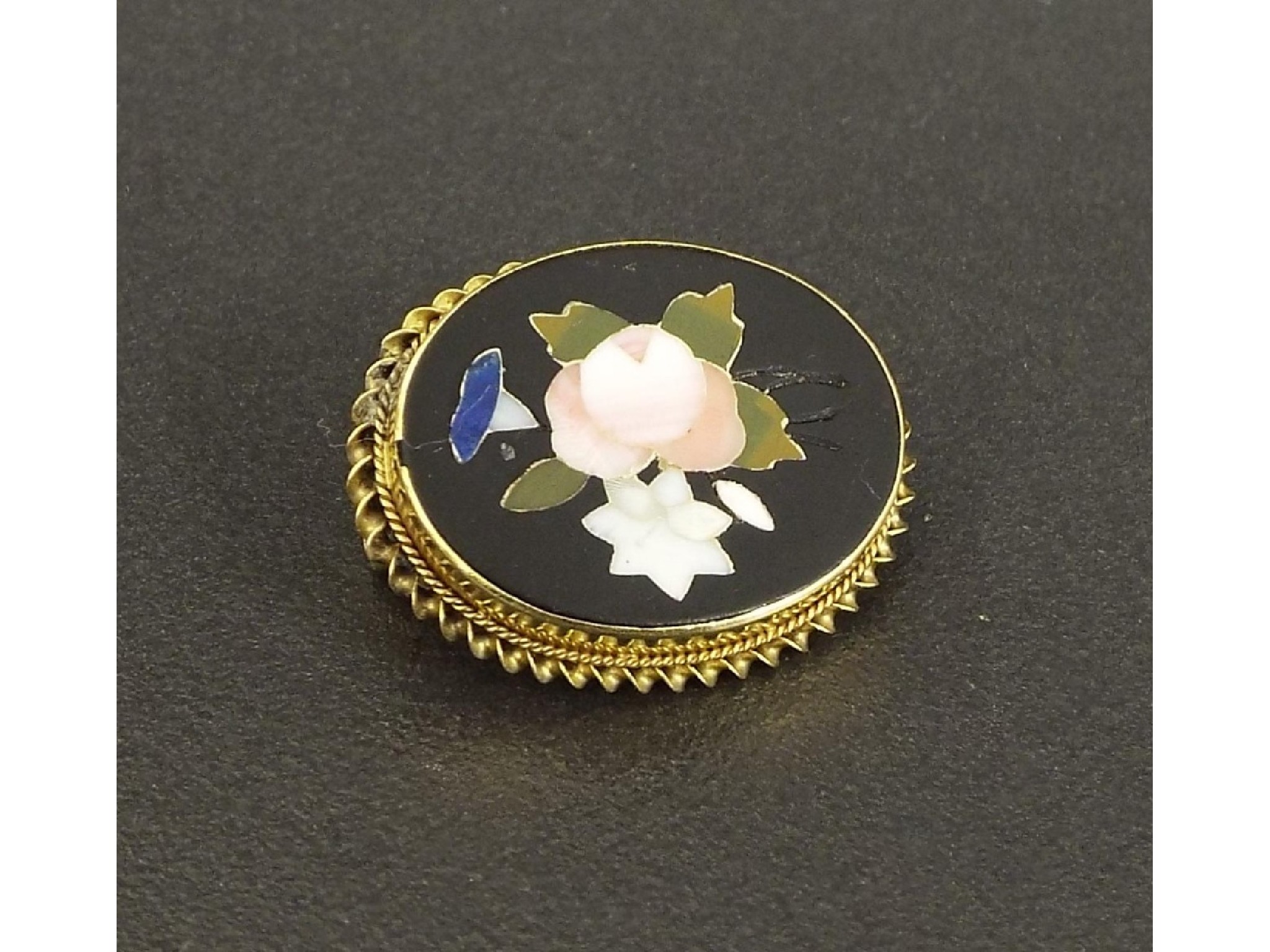 Appraisal: Small Pietra Dura gold mounted floral brooch mm x mm