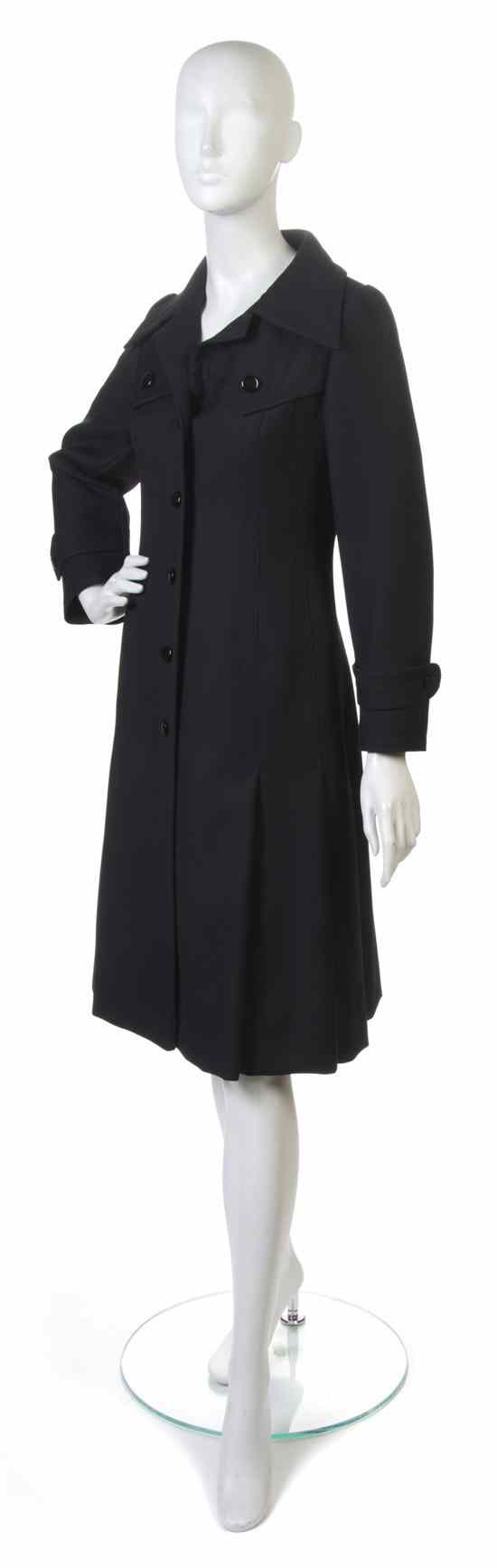 Appraisal: A Galanos Black Pleated Coat Dress Labeled Galanos