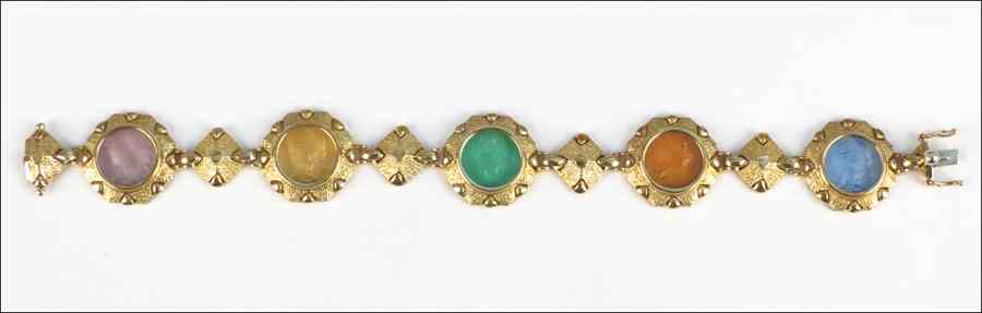 Appraisal: ITALIAN KARAT YELLOW GOLD LINK BRACELET With five multi-colored glass