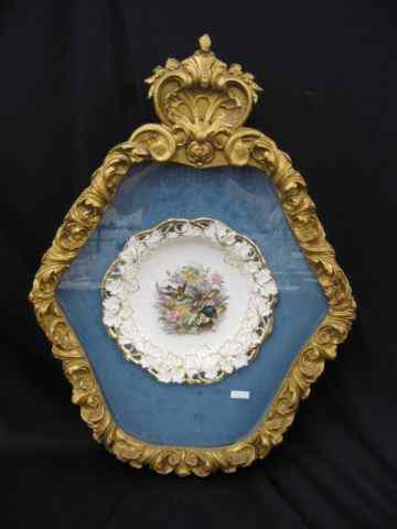 Appraisal: Victorian French Bowl bird floral '' diameter in fancy frame