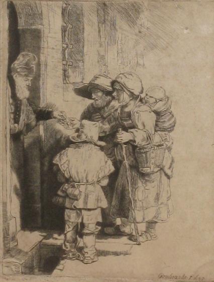 Appraisal: AFTER REMBRANDT A FAMILY OF BEGGARS RECEIVING ALMS inscribed Rembrandt