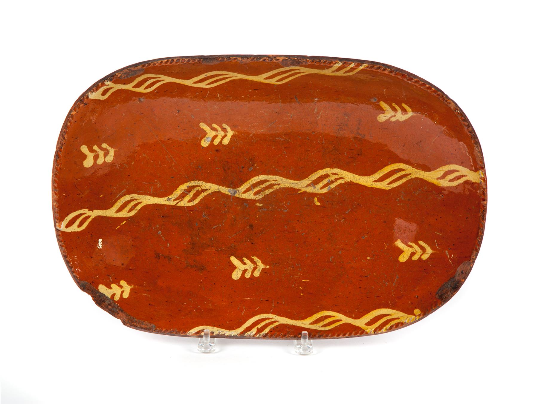 Appraisal: AMERICAN REDWARE LOAF PAN Mid th century Coggled rim and