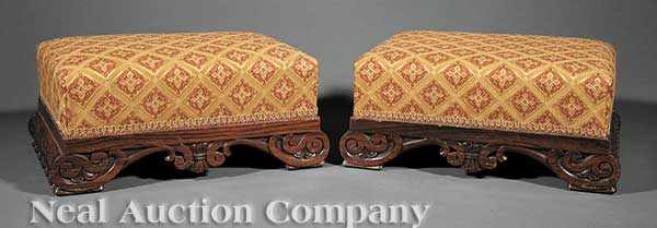 Appraisal: A Fine Pair of Regency Carved Rosewood Footstools early th