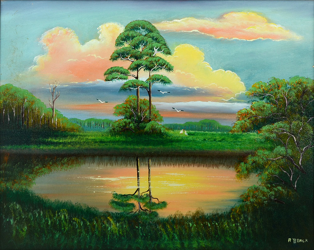 Appraisal: BLACK Al American th Century Florida Highwaymen Backwaters sunset with