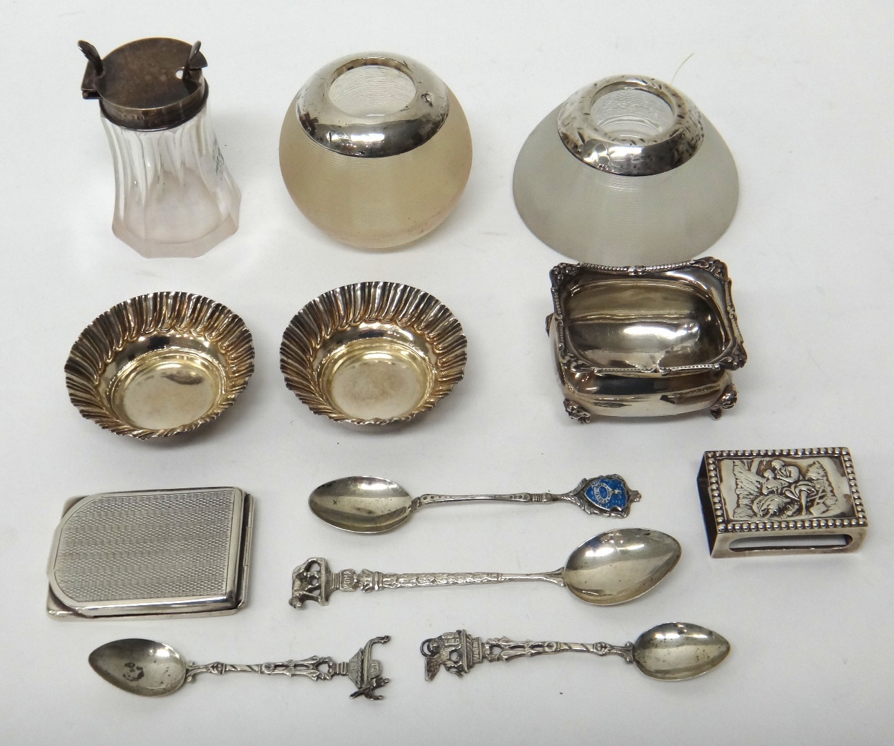 Appraisal: Silver and silver mounted wares comprising two ribbed glass match