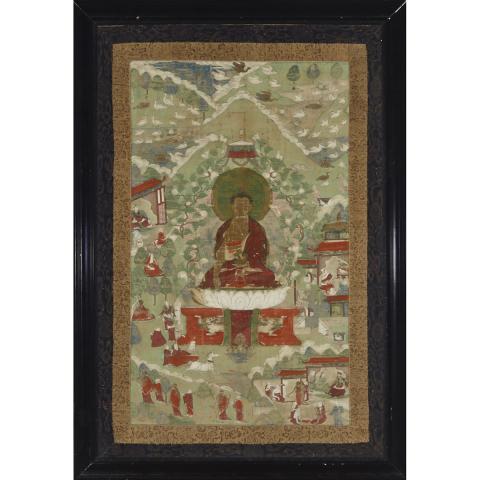 Appraisal: Two Framed Thangkas th th Century Ink and tempera on