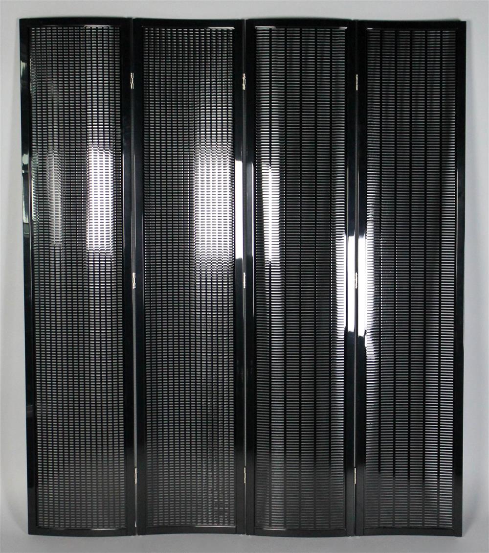 Appraisal: CONTEMPORARY SHINY BLACK POWER COATED FOUR PANEL METAL SCREEN WITH