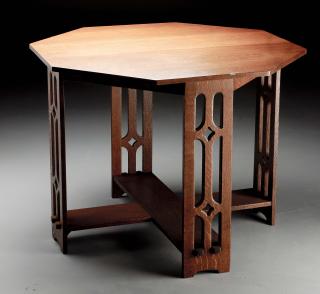 Appraisal: Grand Rapids Octagonal Table with Cutouts Table in quarter sawn