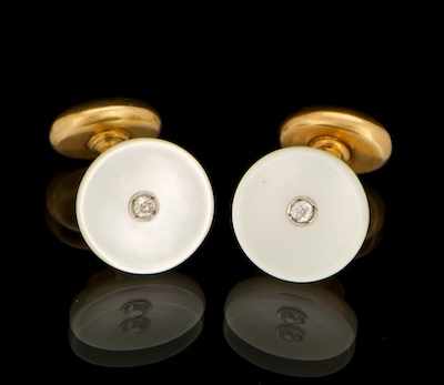 Appraisal: A Pair of Mother of Pearl and Diamond Cufflinks by