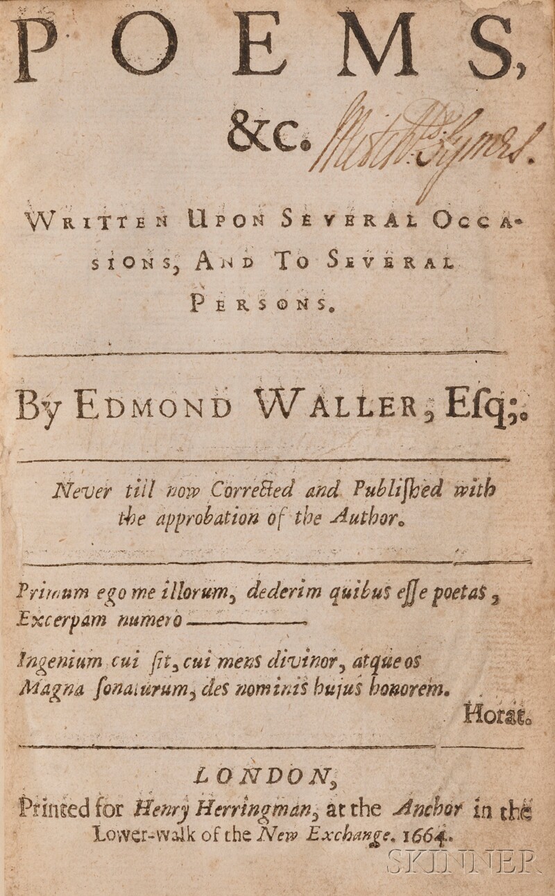 Appraisal: Waller Edmund - Poems c Written Upon Several Occasions and