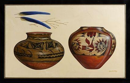 Appraisal: FORD RUTHLING TWO INDIAN POTS WITH MCCAW FEATHERS AND A