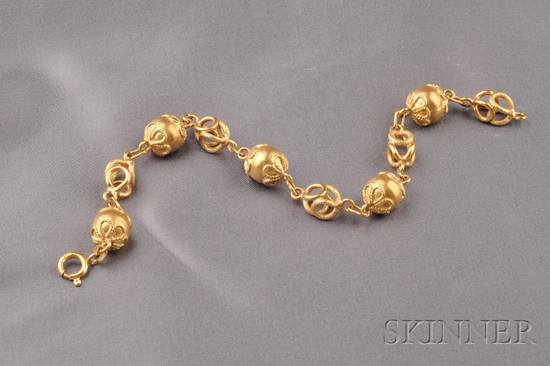 Appraisal: kt Gold Bead Bracelet designed as six gold beads with