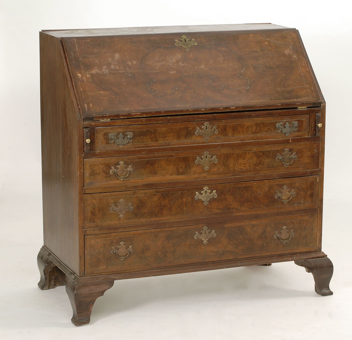 Appraisal: GEORGIAN-STYLE SLANT-LID DESK in walnut with burled walnut veneer facings