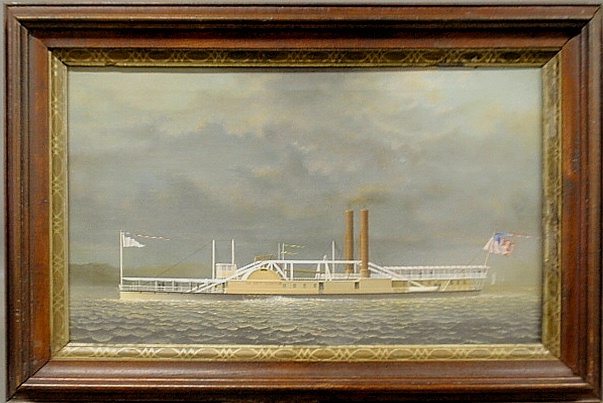 Appraisal: - Oil on canvas painting of the steamboat DeWitt Clinton