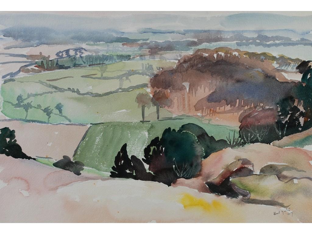 Appraisal: HAL YATES - TWO WATERCOLOURS UNFRAMED 'The Cheshire Plain' signed