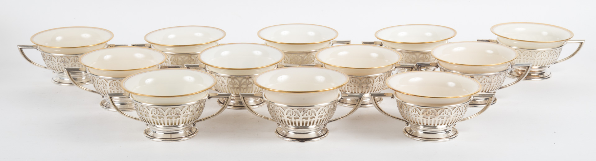 Appraisal: Twelve Whiting sterling silver bouillon holders double handled sterling silver