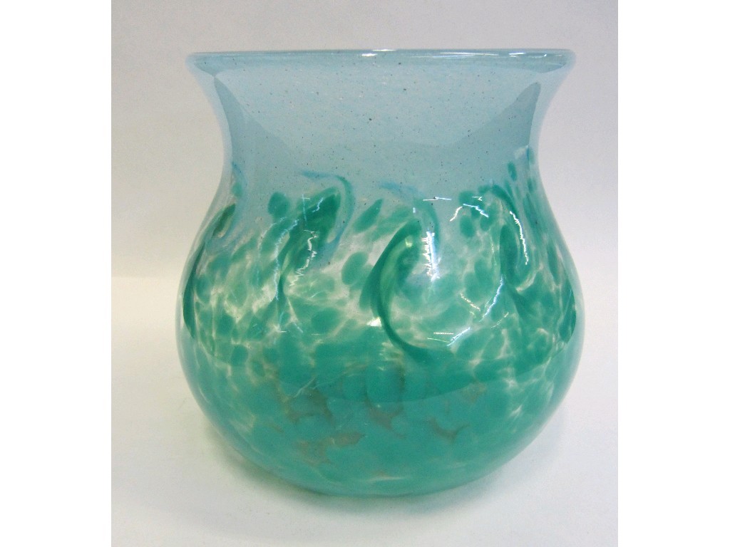 Appraisal: Scottish glass vase with mottled swirling green decoration and blue