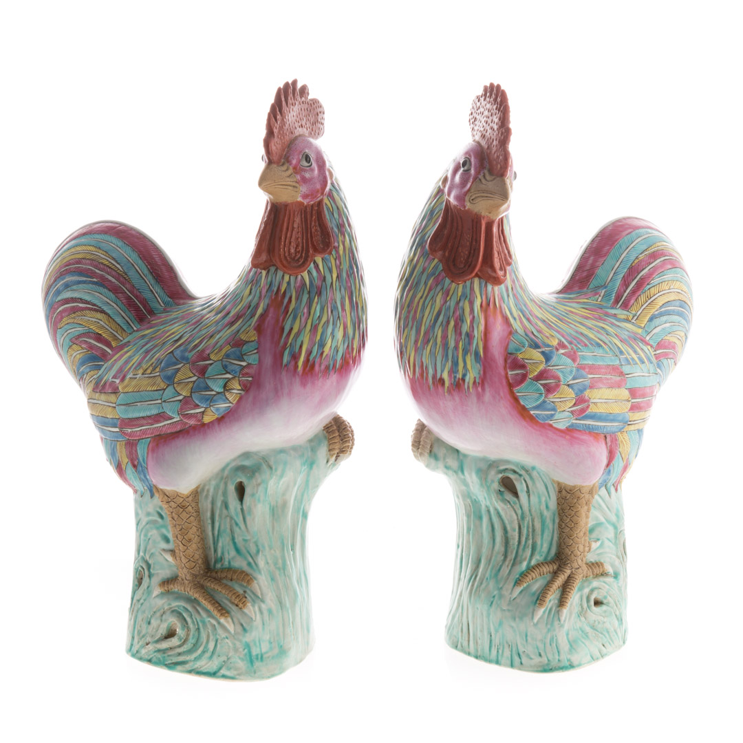 Appraisal: Large pair Chinese Export Famille Rose chickens mid- th century