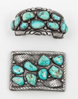 Appraisal: A Collection of Sterling Silver and Turquoise Jewelry Zuni Circa