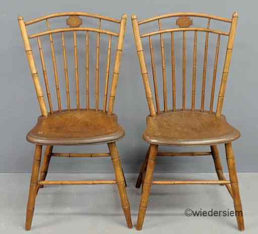 Appraisal: Pair of bamboo turned bird-cage Windsor side chairs signed H