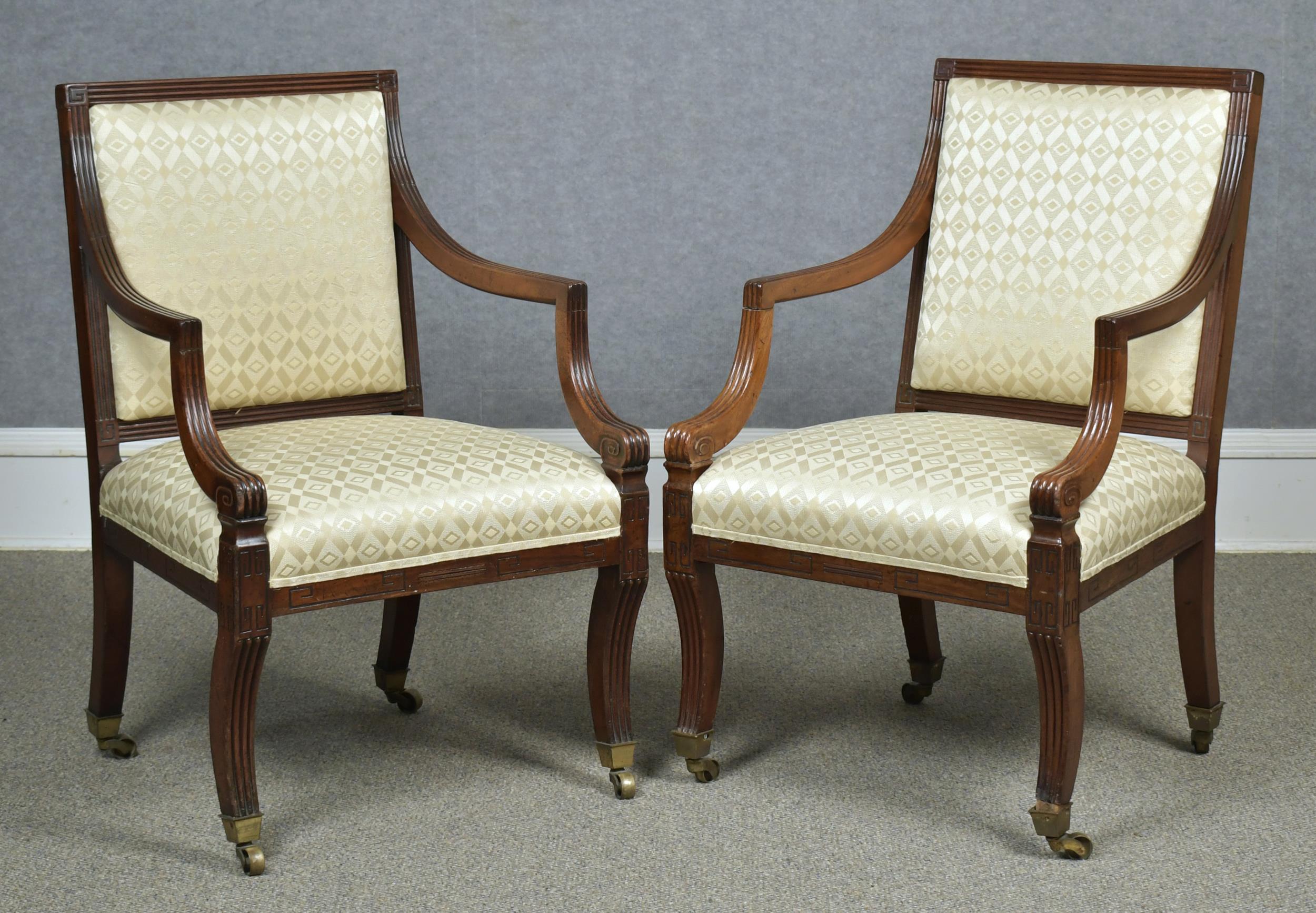 Appraisal: PAIR OF ENGLISH REGENCY OPEN LIBRARY CHAIRS Ca mahogany English