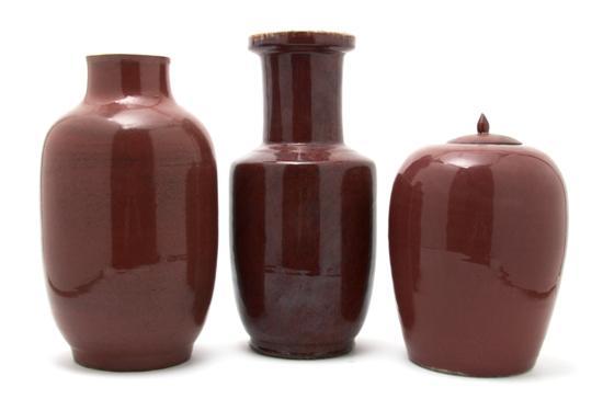 Appraisal: A Group of Three Chinese Oxblood Glazed Vases all of