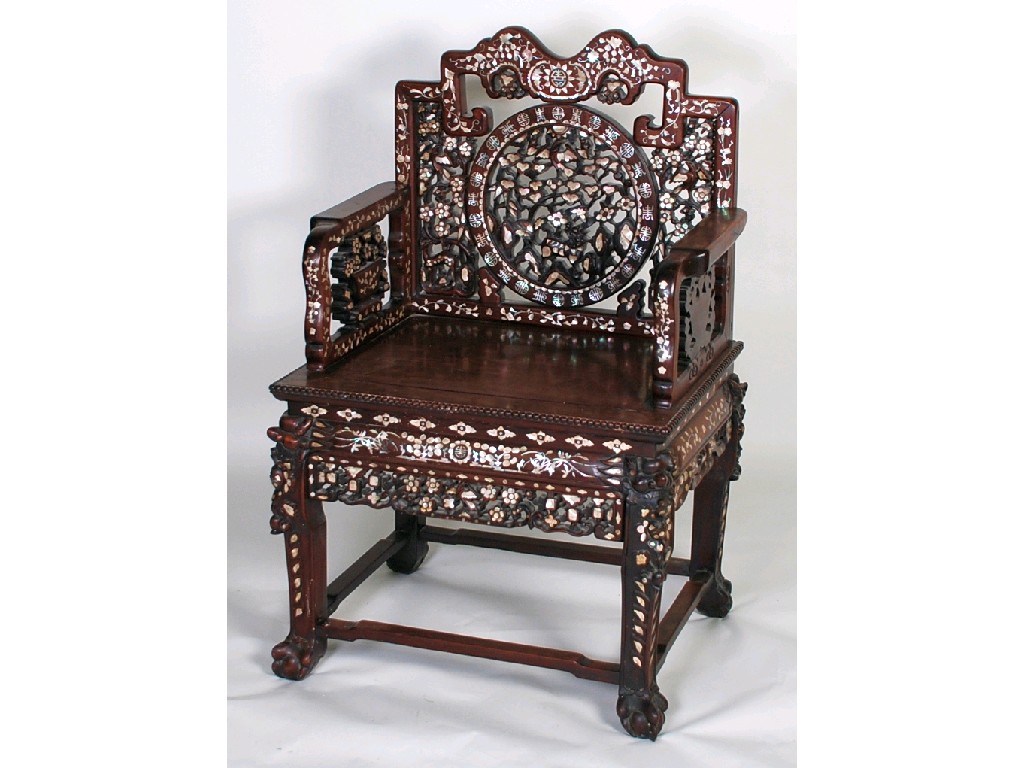 Appraisal: CIRCA 's CHINESE HARDWOOD OPEN ARMCHAIR OR THRONE the whole