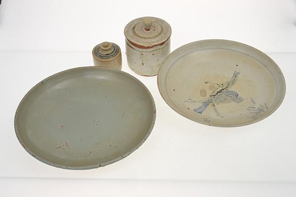 Appraisal: TWO HAROLD HUGHAN CHARGERS AND TWO LIDDED CANNISTERS