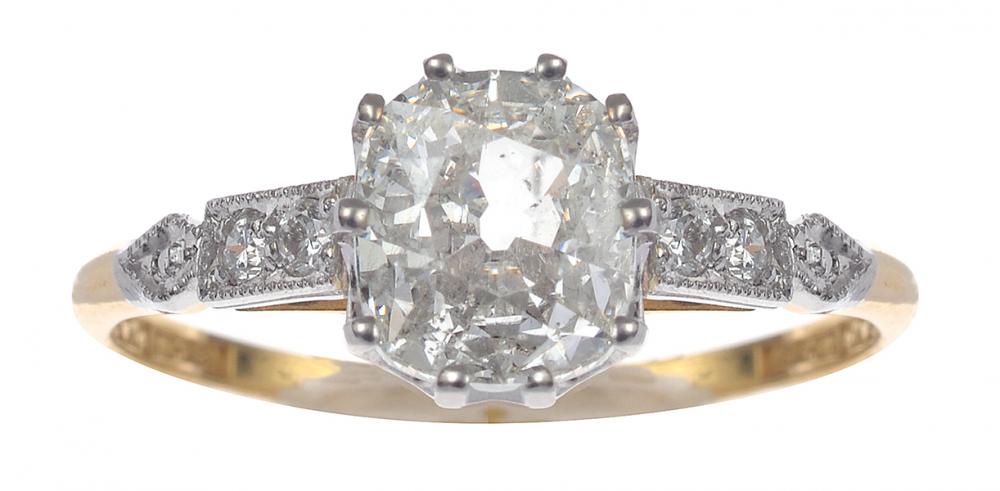 Appraisal: A SOLITAIRE DIAMOND RING The cushion cut diamond of cts