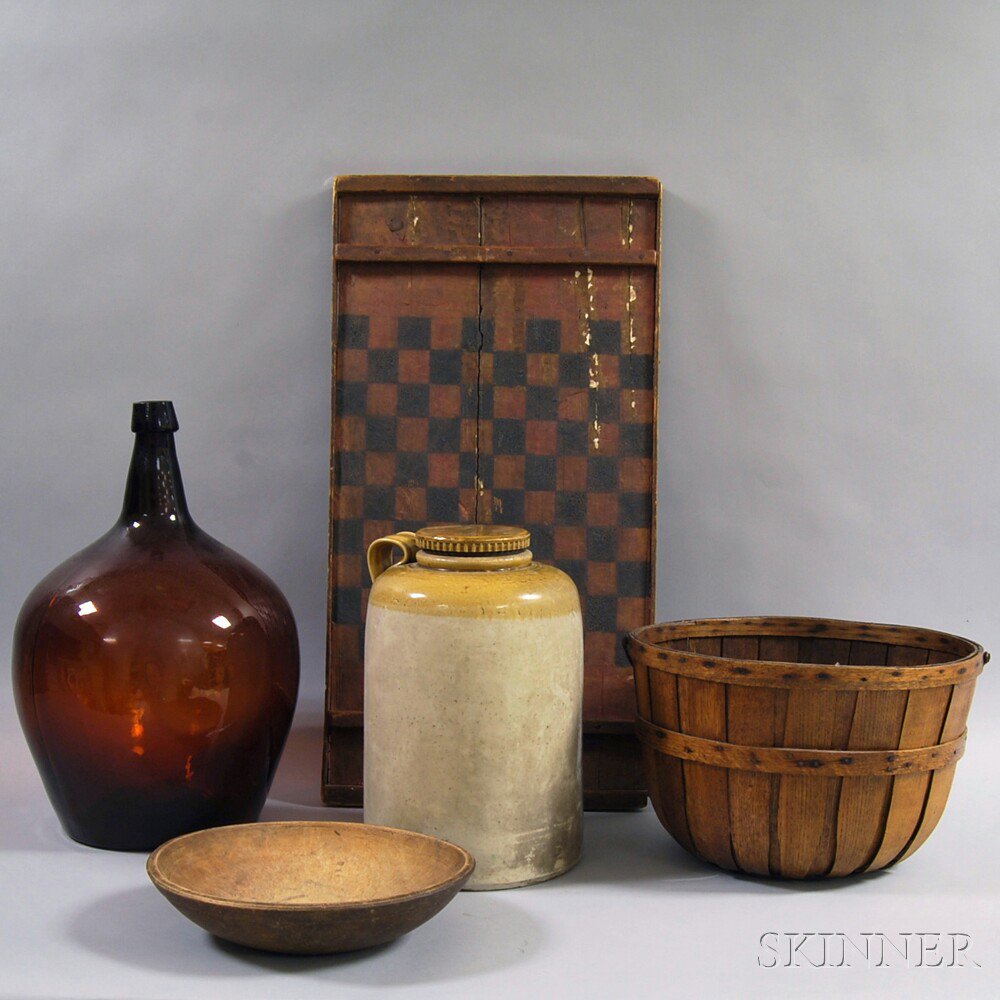 Appraisal: Group of Country Items an amber demijohn a maple treen