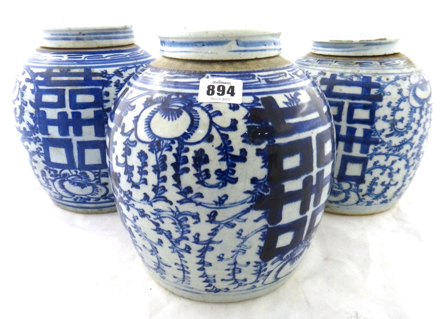 Appraisal: Three Chinese blue and white ovoid jars and covers th