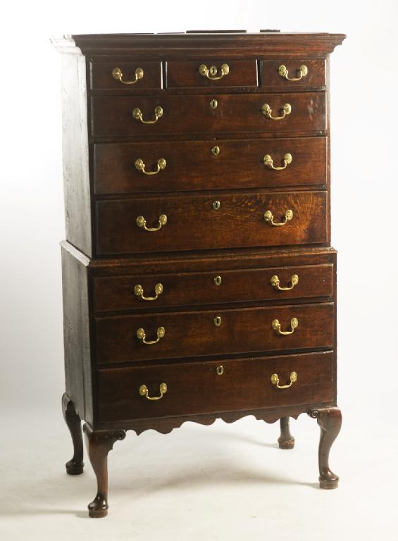 Appraisal: GOOD GEORGE III OAK CHEST ON STAND the upper section