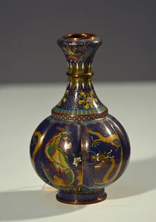 Appraisal: Chinese Cloisonne Vase Chinese cloisonne vase dragons and birds on