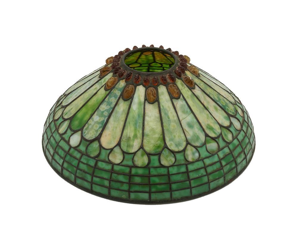 Appraisal: TIFFANY STUDIOS Jeweled Feather Lamp Shade signed and numbered Tiffany