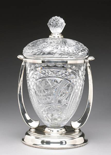 Appraisal: A German cut glass and silver plate mounted covered punch